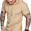 Nueva Camiseta con Capucha Arrugada de Color Sólido Moda Casual Camiseta Deportiva Casual de Manga Corta para Hombre