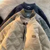 Chaqueta de algodón con estampado de rombos estilo americano, chaqueta de béisbol holgada para hombre de otoño/invierno, chaqueta casual moderna y versátil para pareja
