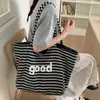 Bolso de Mano Grande de Estilo Coreano Ins Estilo Perezoso con Estampado de Rayas Estrella Letra para Mujer, Artístico y Casual