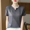 Camiseta Sencilla de Manga Corta con Cuello Redondo Cortada con Tijera de Lyocell, Top Holgado de Punto Fino de Verano Adelgazante de Manga Corta Estilo Coreano para Mujer