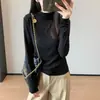 Conjunto de ropa de trabajo~ Elegante camiseta básica de manga larga con cuello alto, cómoda y ligera, perfecta como capa base para mujer, nueva colección de otoño H090913