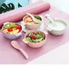 Adecuado para tazones para comer infantiles ecológicos de paja de trigo, utensilios de alimentación para bebés domésticos anticaída, aislantes térmicos y antiquemaduras con doble asa