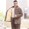 Pijama para Hombre Otoño e Invierno Tres Capas Engrosado Forrado de Felpa Coral Fleece Acolchado Traje Cálido para Padre de Mediana Edad y Anciano Ropa de Casa