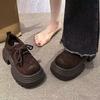 Sapatos Mocassins Estilo Britânico Retrô para Dedão do Pé Feminino 2025 Primavera e Outono Novos Versáteis Cadarço Modernos Tendência Sola Grossa Camada Única para Mulheres