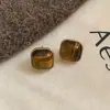 Pendientes Colgantes Populares de Piedra Ojo de Tigre Aguja de Plata Maillard Retro Elegantes Versátiles Pendientes de Lujo Accesible Pendientes de Gama Alta para Mujeres
