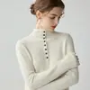 Suéter de mujer de cachemira grueso de siete puntos con cuello alto medio, nuevo jersey ajustado de otoño e invierno con mangas largas para usar en capas