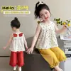 Conjunto de Roupa para Meninas 2026 Novo Estilo Coreano Conjunto de Moda para Meninas Pequenas com Asas e Bolinhas, Conjunto de Verão Estiloso de Duas Peças para Crianças Pequenas