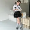 Camiseta de Manga Corta con Mariposa Fresca y Audaz para Niñas 2026 Nuevas Llegadas de Verano Falda de Pastel en Capas Mediana y Grande Conjunto de Falda Esponjosa para Niños