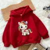 Moletom com Capuz e Forro de Fleece Estilo 2026 para Meninos e Meninas, Moletom Infantil Vermelho Quente e Festivo para o Ano Novo, Ano do Cavalo