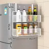 Prateleira de armazenamento lateral para geladeira de cozinha, montada na parede, multifuncional, multicamadas, para armazenar temperos e filme plástico