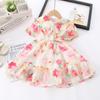 Primavera Nova Roupa Infantil Estilo Coreano Vestido Especial de Chiffon Rosa Floral para Meninas Gola de Boneca Vestido de Princesa