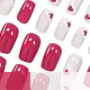 Modelo de Comercio Exterior Más Vendido: Uñas Postizas para Arte de Uñas de 24 Piezas en Rojo Rosado, Forma de Corazón, Estilo Dulce y Fresco, Rectangulares de Longitud Media al por Mayor