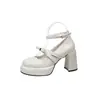 Estilo Coreano Francês Salto Alto Grosso Sapatos Pequenos de Couro Feminino 2026 Nova Primavera Combinam com Saias Aumentam a Altura Versáteis Sapatos Mary Jane