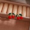 Brincos Pequenos Doces Fofos de Agulha Prateada Brincos de Frutas Vermelhas Cereja Delicados Pequenos Frescos Versáteis Brincos da Moda