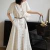 Vestido Branco de Renda com Recortes em Algodão Penteado com Toque Elegante, Vestido de Cintura Marcada de Alto Padrão Estilo Francês, Moda Feminina de Hangzhou para Primavera e Verão