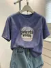 2026 Verano Nuevo Estilo Coreano Moda Versátil Tie-Dye Azul Top Algodón Puro Hombro Normal Cuello Redondo Manga Corta Camiseta para Mujer
