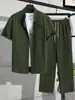 2026 Conjunto de Camisa de Manga Curta e Calça Masculina Temu Transfronteiriço Simples Estampado 3D Moda Casual Verão e Outono