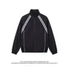Chaqueta de Exterior Informal y Fresca Estilo Americano con Rayas Negras y Cuello Alto para Hombre, Ropa de Abrigo Juvenil Holgada y Versátil, Top de Moda