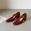Versão em Couro de Vaca~Salto Médio de 5,5cm Primavera Estilo Francês Versátil para o Trabalho Couro Genuíno Bico Quadrado Raso Retro Sapatos Mary Jane