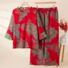 2026 Nuevo Estilo Estilo Nacional Rojo Festivo Pijama para Cuatro Estaciones para Mujer Algodón Puro Manga Larga Conjunto de Dos Piezas Casual Sencillo Ropa de Casa