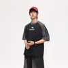 Camiseta de Manga Raglán de Marca Moderna con Cuello Redondo Verano Nuevo Retro Americano Tops para Hombre de Manga Corta Sueltos y Casuales