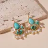 Pendientes de Gota de Flor con Zirconia Retro Incrustada de Diamantes y Perla de Imitación Estilo Francés de Nicho Pendientes de Alta Gama para Mujer