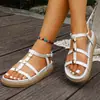 Sandalias Abiertas de Suela Gruesa Estilo Nuevo Comercio Exterior 2026 para Mujer con Tira Única y Hebilla Metálica, Zapatos Romanos de Cuña de Color Sólido