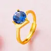 Anillo Abierto Europeo Chapado en Oro con Piedras Preciosas, Anillo de Latón Chapado en Oro con Circonita para Mujer, Joyería para Mujer Chapada en Oro Vietnamita de Imitación