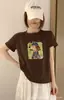 Camiseta de Algodón Acanalado para Mujer, Estampado Directo Digital, Mangas Enrolladas, Top de Manga Corta Ajustado, Segunda Remesa de Verano, Directo de la Fábrica Fuente