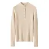 Nuevo Estilo Otoño/Invierno 2026 Suéter de Rayas 100% Cachemira Pura Suave Ajustado Medio Botón Superior de 5 Botones