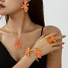 Conjunto de Joias Femininas Europeu e Americano Transfronteiriço Personalizado Moda Folha Pingando Óleo Flor em Camadas Colar Brincos Pulseira Anel