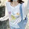 Blusa de Manga Larga con Estampado Floral Estilo Coreano, Protector Solar, Verano, Delgada, Casual, Holgada, Elegante
