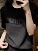 Top Suelto de Manga Corta con Bloques de Color Negro para Mujer, Nuevo Estilo Verano 2026, Camiseta Elegante y a la Moda que Disimula la Figura