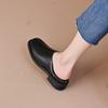 Sapatos Casuais Unisex de Bico Quadrado e Boca Baixa Novos de Primavera e Outono Sapatos Solteiros Femininos de Duas Formas Meio Chinelo Preguiçosos de Uma Peça Retrô Franceses de Couro Pequeno
