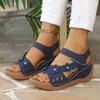 Sandalias Romanas Retro de Cuña con Tira Cruzada Tallas Grandes para Mujer 2026 Verano Huecas de Suela Gruesa de Una Tira Sandalias de Playa para Mujer