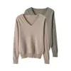 Conjunto de dos piezas de suéteres de punto holgado con cuello en V para mujer, nuevo estilo otoño e invierno, prendas de abrigo versátiles, tops elegantes de manga larga de color liso