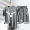 Roupa Esportiva Casual da Moda Masculina Secagem Rápida Tamanho Grande Conjunto de Duas Peças Verão Seda de Gelo Camiseta Shorts Venda Direta da Fábrica
