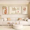 Pintura Decorativa para Sala de Estar de Luxo Leve Estilo Creme Parede de Fundo para Sofá Triptych Combinação de Pintura de Parede Arte de Parede de Alto Padrão Novo Chinês