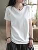 Nuevo estilo de verano de Dopamine, camiseta holgada de manga corta con cuello en V, talla grande, para chica gordita, estilo occidental, antiedad, para mujer