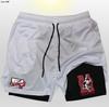 Shorts de doble capa dos en uno para hombre, shorts de fitness con estampado 2D de animación, entrenamiento de culturismo, shorts deportivos,