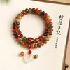 Nuevo Pulsera de Raíz de Bodhi Estilo Chino con Ricas Cuentas de Ábaco de Dunhuang, Diseño de Doble Círculo, Adecuado para Estudiantes, Suave y Elegante, Pulsera de Cuentas de Oración Budista al por Mayor