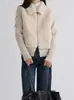 Abrigo de Piel con Cuello de Lana de Cordero, Patchwork Tejido, Falso Dos Piezas, Top Corto de Piel Ecológico para Mujer, Invierno, Transfronterizo