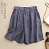 Foto Real de Pantalones Cortos de Cinco Puntos de Pierna Ancha Estilo Nuevo Verano 2026 para Mujer, Shorts Casuales Retro Sueltos de Algodón y Lino, Pantalones de Cintura Alta de Longitud Media para Ropa Exterior