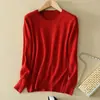 Suéter de punto para mujer otoño e invierno Nuevo Cuello redondo Delgado Sin lana Suéter corto Talla grande Pulóver Camiseta básica Venta al por mayor