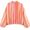 Chaqueta Bomber Larga de Manga Larga a Rayas con Cuello Alto Suelta Europea y Americana