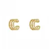 Set de Aretes de Lujo Populares Transfronterizos Europeos y Americanos, Cobre Chapado en Oro Real Incrustado con Circonita, Aretes de Lujo Ligero y de Gama Alta