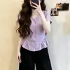 Diseño de Talla Grande Camisa de Manga Corta con Volantes para Mujer Verano Nuevo Estilo Hermana Gordita Adelgazante Favorecedor Versátil Top que Reduce la Edad