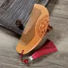 Pente de madeira de pêssego com borlas tamanho médio pente de madeira dupla face esculpido Ruyi nuvem auspiciosa borla antigo de madeira de pêssego nanmu bolsa pente
