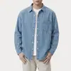 Camisa listrada workwear retrô americana 2026, peça externa masculina estilo old money, camisa casual de manga longa solta e versátil, algodão
