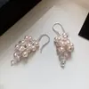 Ganchos para Orejas con Borla de Zirconia Morada Súper Brillante Uva Perla, Aretes de Botón para Mujer, Estilo de Gama Alta de Nicho, Ins